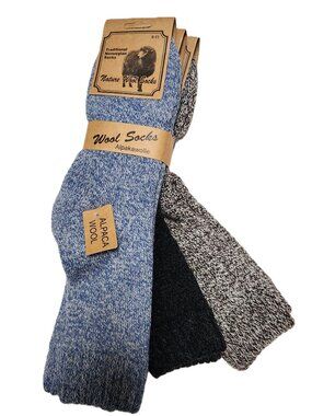 NATURE WOOL SOCKS Traditional Norwegian Alpaca Wool Socks - 3 PAIRS - Sz 9 - 11